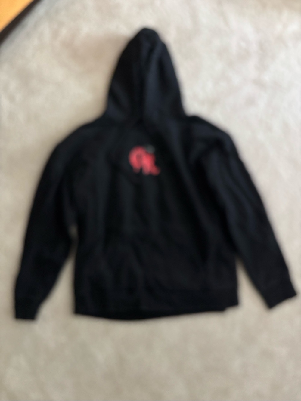 Men's OVERTIME  Black Hooded Sweatshirt with Red Logo Accent and back design.